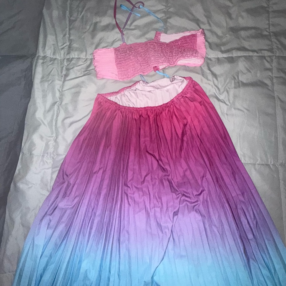 Elegant Pink and Blue Ombre Bandeau Dress